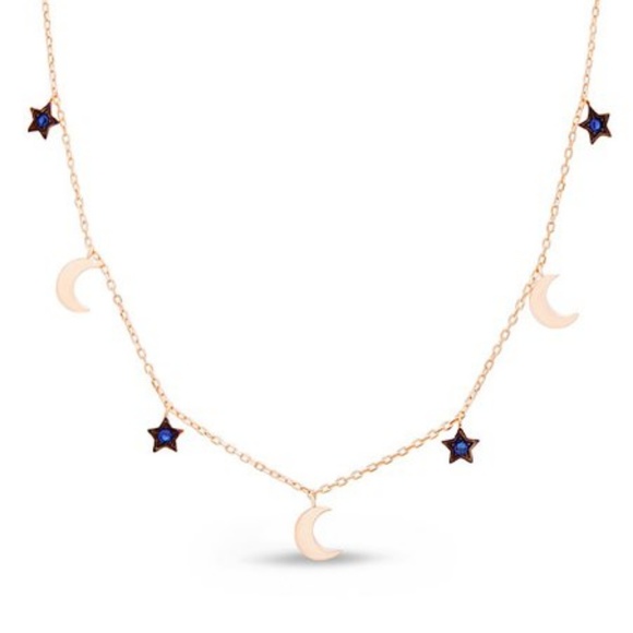 Cubic Zirconia & Two-Tone Crescent Moon Necklace - Picture 1 of 4